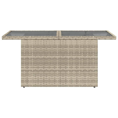 Tuintafel met glazen blad 100x55x73 cm poly rattan lichtgrijs