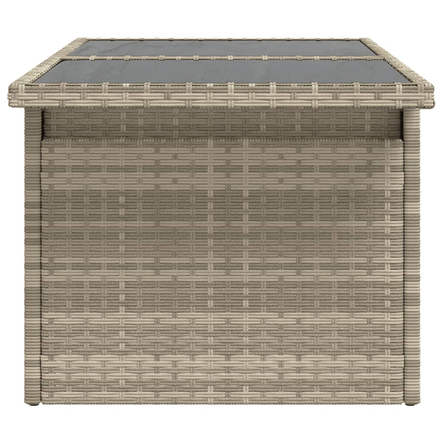 Tuintafel met glazen blad 100x55x73 cm poly rattan lichtgrijs