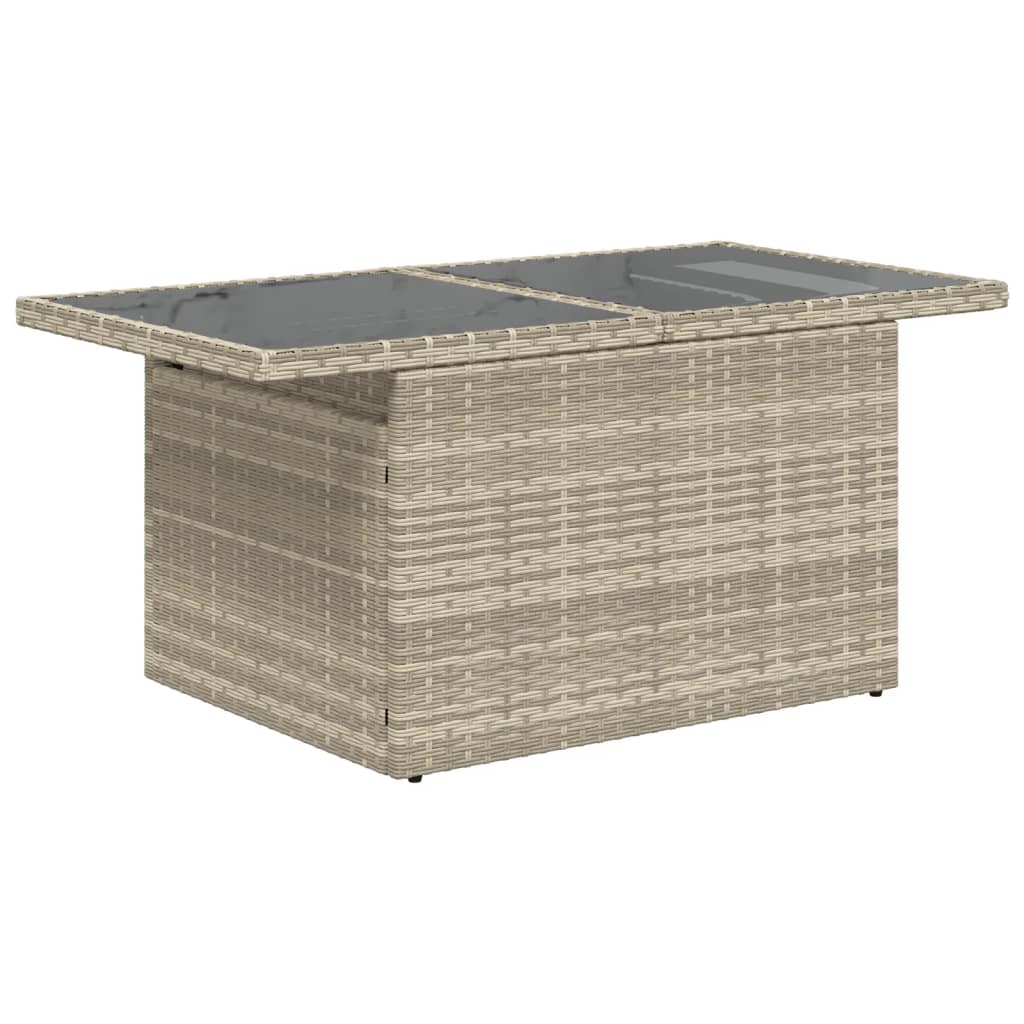 Tuintafel met glazen blad 100x55x73 cm poly rattan lichtgrijs