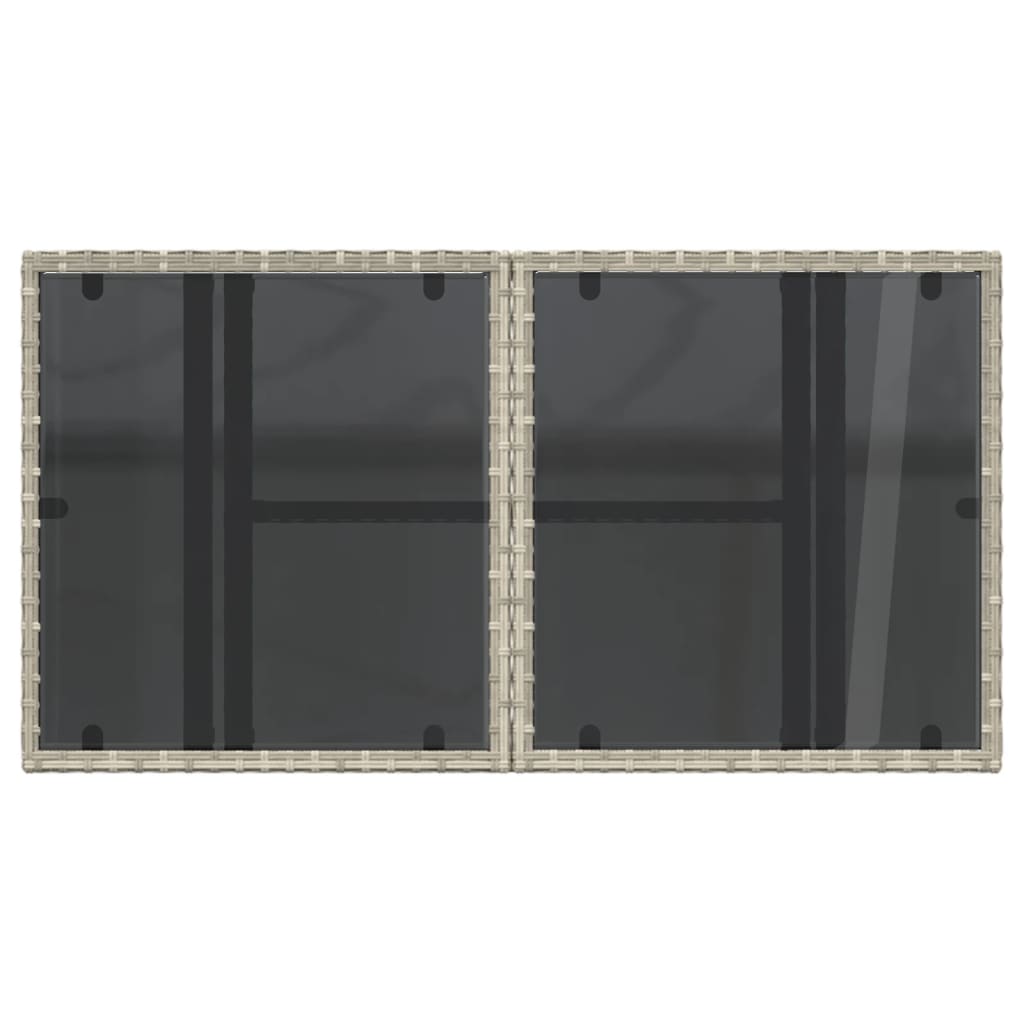 Tuintafel met glazen blad 100x55x73 cm poly rattan lichtgrijs