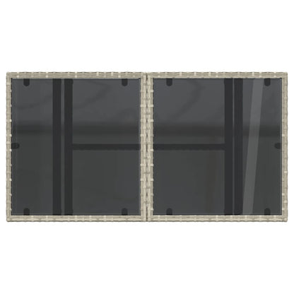 Tuintafel met glazen blad 100x55x73 cm poly rattan lichtgrijs