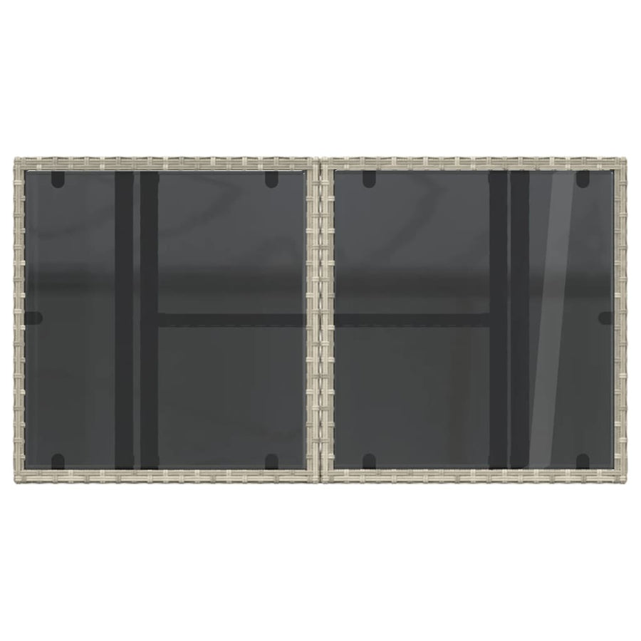 Tuintafel met glazen blad 100x55x73 cm poly rattan lichtgrijs