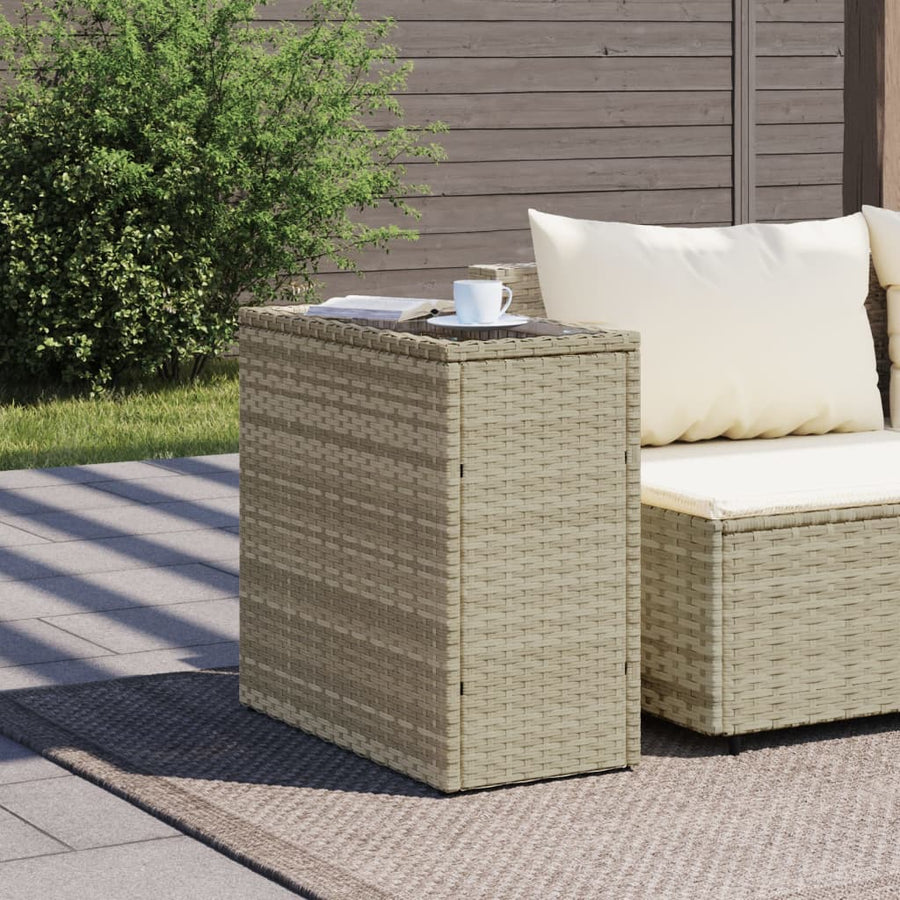 Tuinbijzettafel glasblad 58x27,5x55 cm poly rattan lichtgrijs