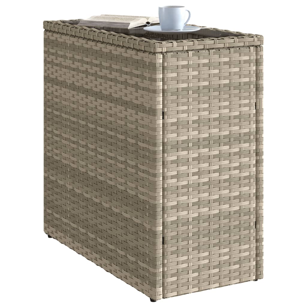 Tuinbijzettafel glasblad 58x27,5x55 cm poly rattan lichtgrijs