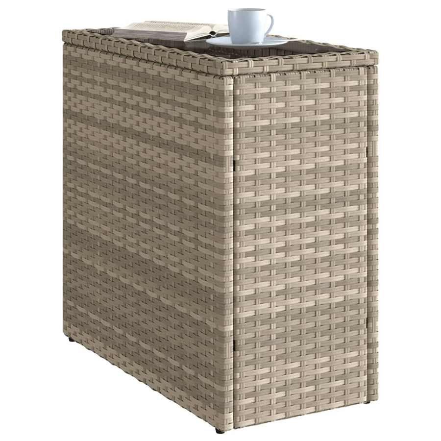 Tuinbijzettafel glasblad 58x27,5x55 cm poly rattan lichtgrijs