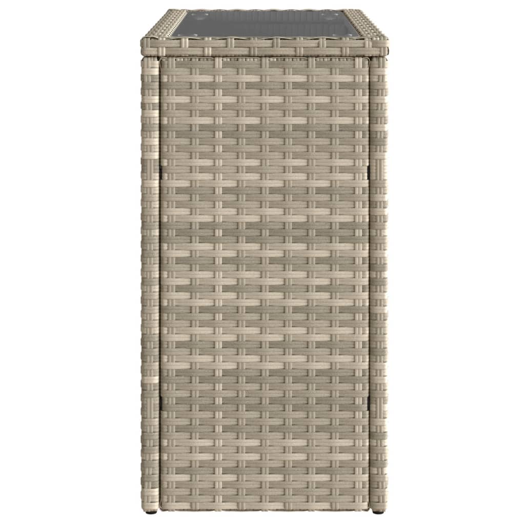 Tuinbijzettafel glasblad 58x27,5x55 cm poly rattan lichtgrijs