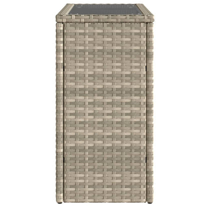 Tuinbijzettafel glasblad 58x27,5x55 cm poly rattan lichtgrijs