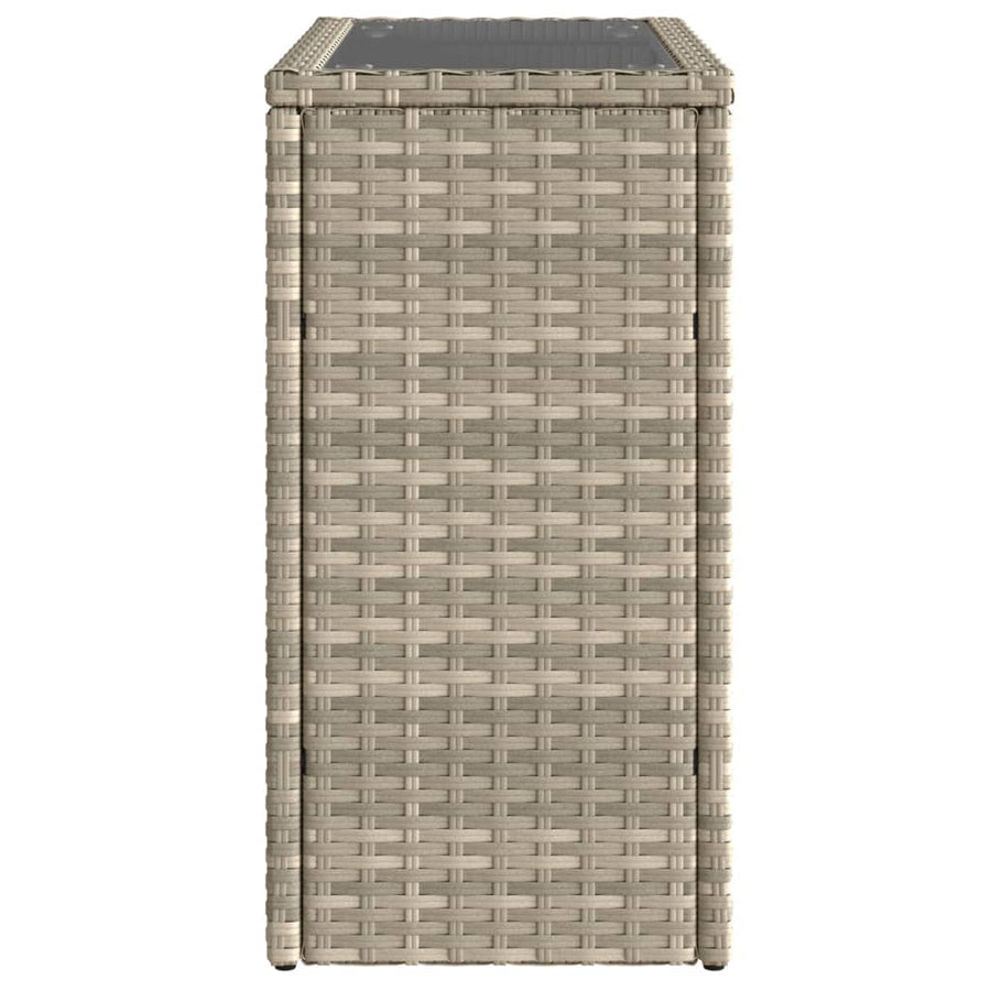 Tuinbijzettafel glasblad 58x27,5x55 cm poly rattan lichtgrijs