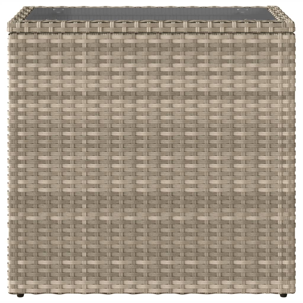 Tuinbijzettafel glasblad 58x27,5x55 cm poly rattan lichtgrijs