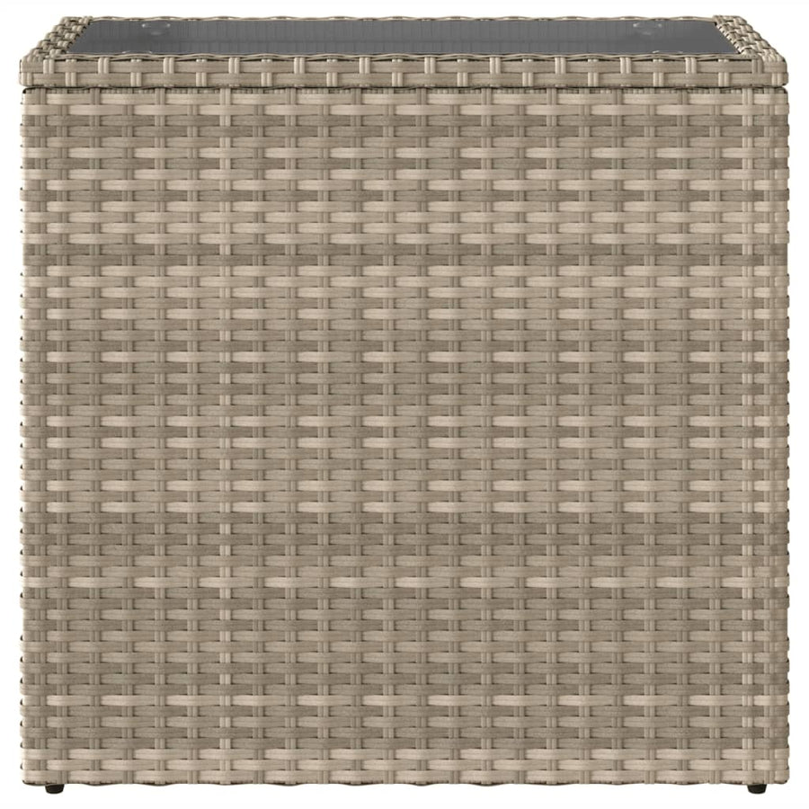 Tuinbijzettafel glasblad 58x27,5x55 cm poly rattan lichtgrijs