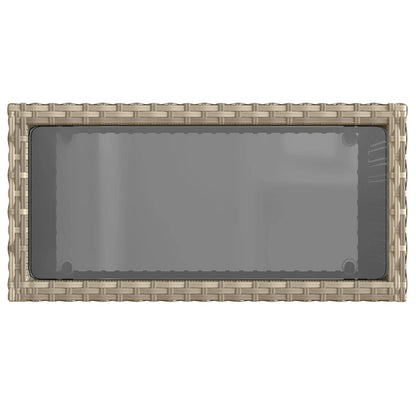 Tuinbijzettafel glasblad 58x27,5x55 cm poly rattan lichtgrijs