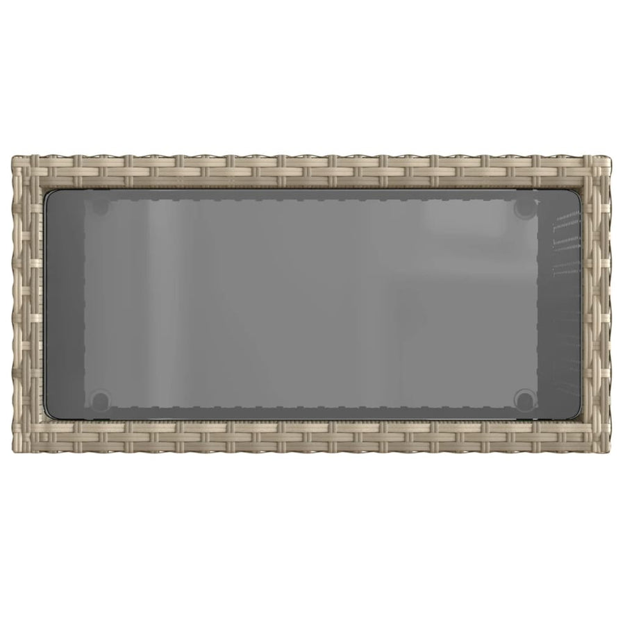 Tuinbijzettafel glasblad 58x27,5x55 cm poly rattan lichtgrijs