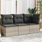 Garden bench 3-seater with cushions poly rattan light grey