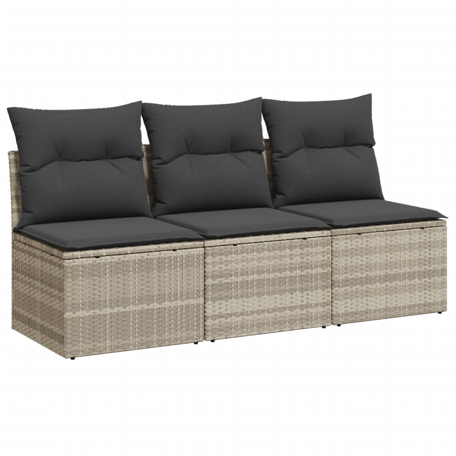 Tuinbank 3-zits met kussens poly rattan lichtgrijs