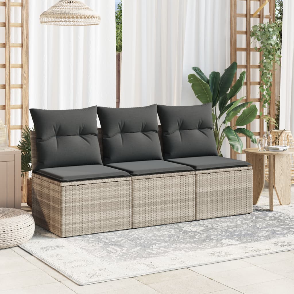 Tuinbank 3-zits met kussens poly rattan lichtgrijs