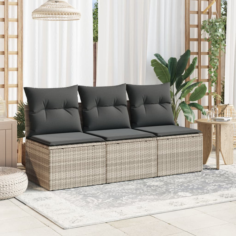 Tuinbank 3-zits met kussens poly rattan lichtgrijs