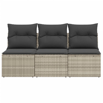 Tuinbank 3-zits met kussens poly rattan lichtgrijs