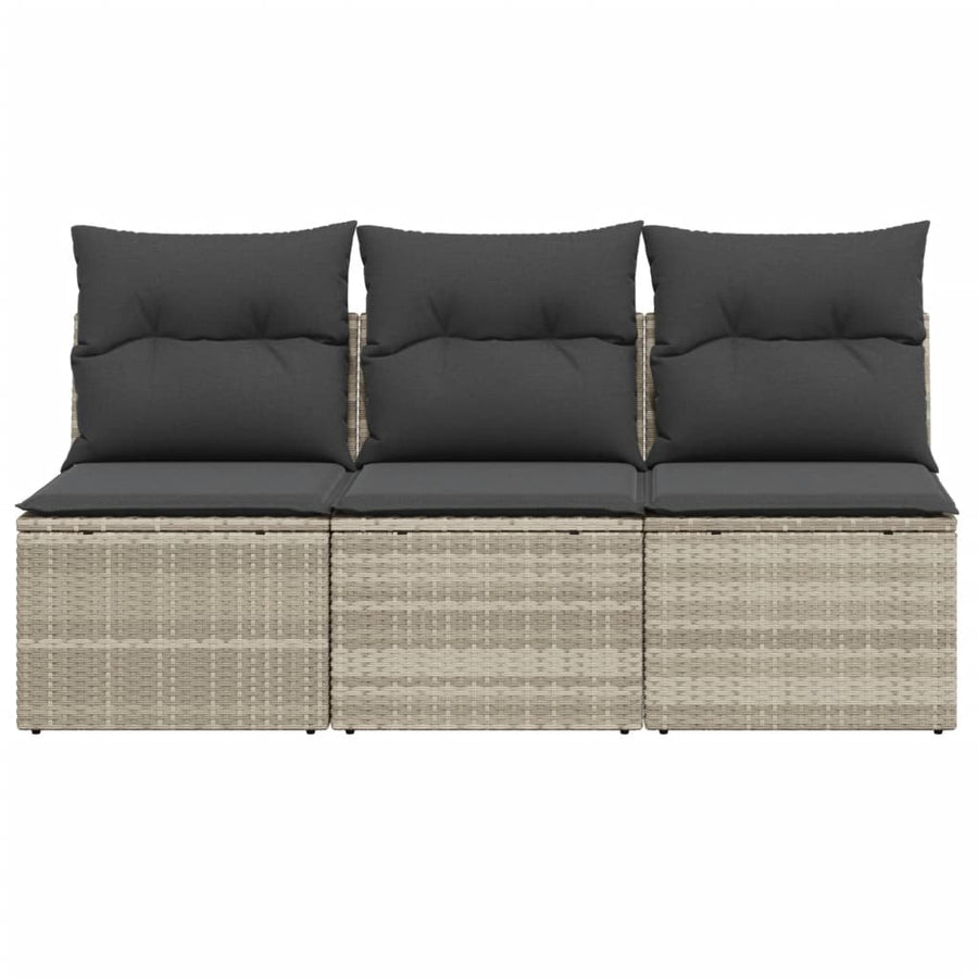 Tuinbank 3-zits met kussens poly rattan lichtgrijs