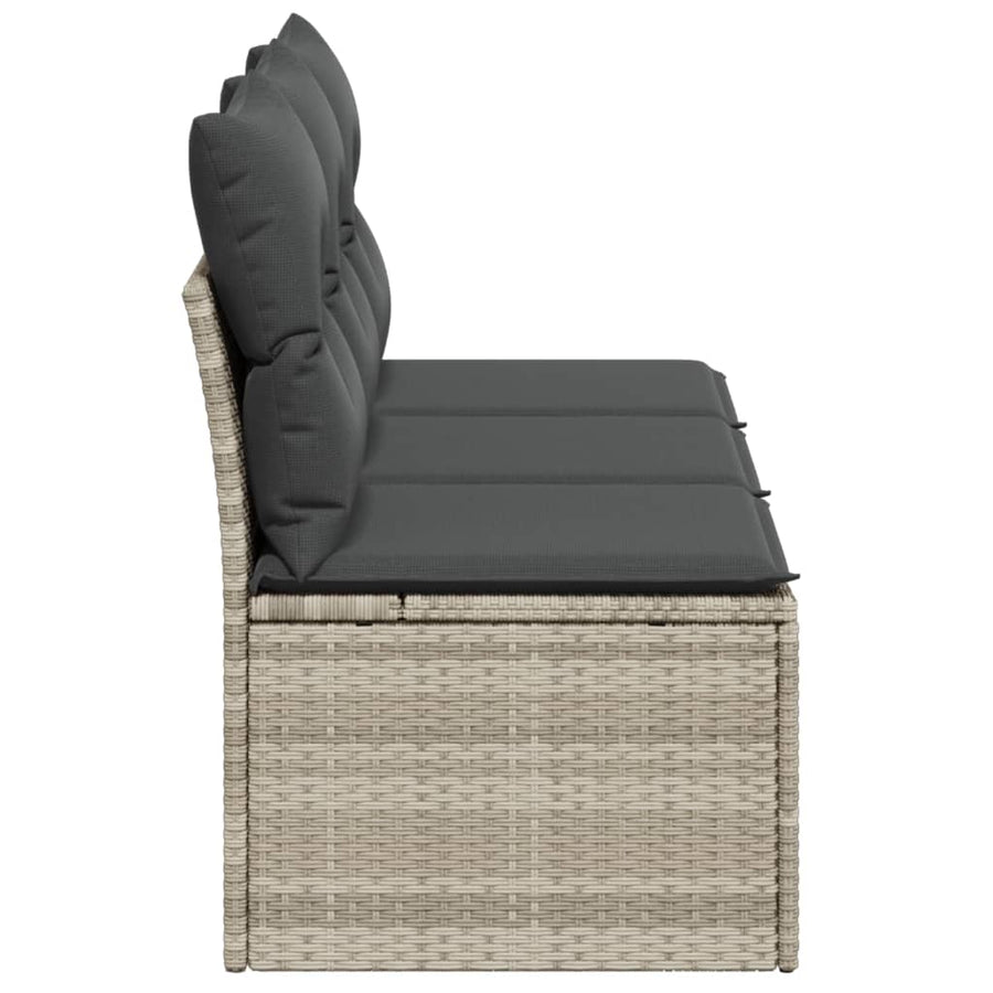 Tuinbank 3-zits met kussens poly rattan lichtgrijs