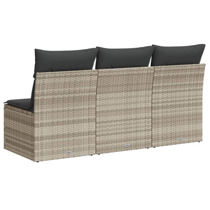 Tuinbank 3-zits met kussens poly rattan lichtgrijs