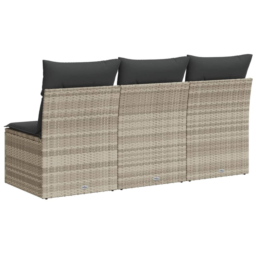 Tuinbank 3-zits met kussens poly rattan lichtgrijs