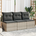 Garden bench 3-seater with cushions poly rattan light grey