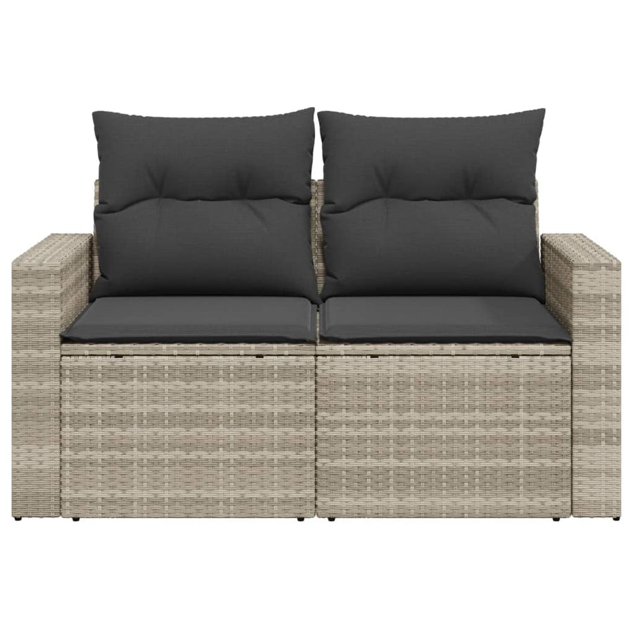 Tuinbank 2-zits met kussens poly rattan lichtgrijs