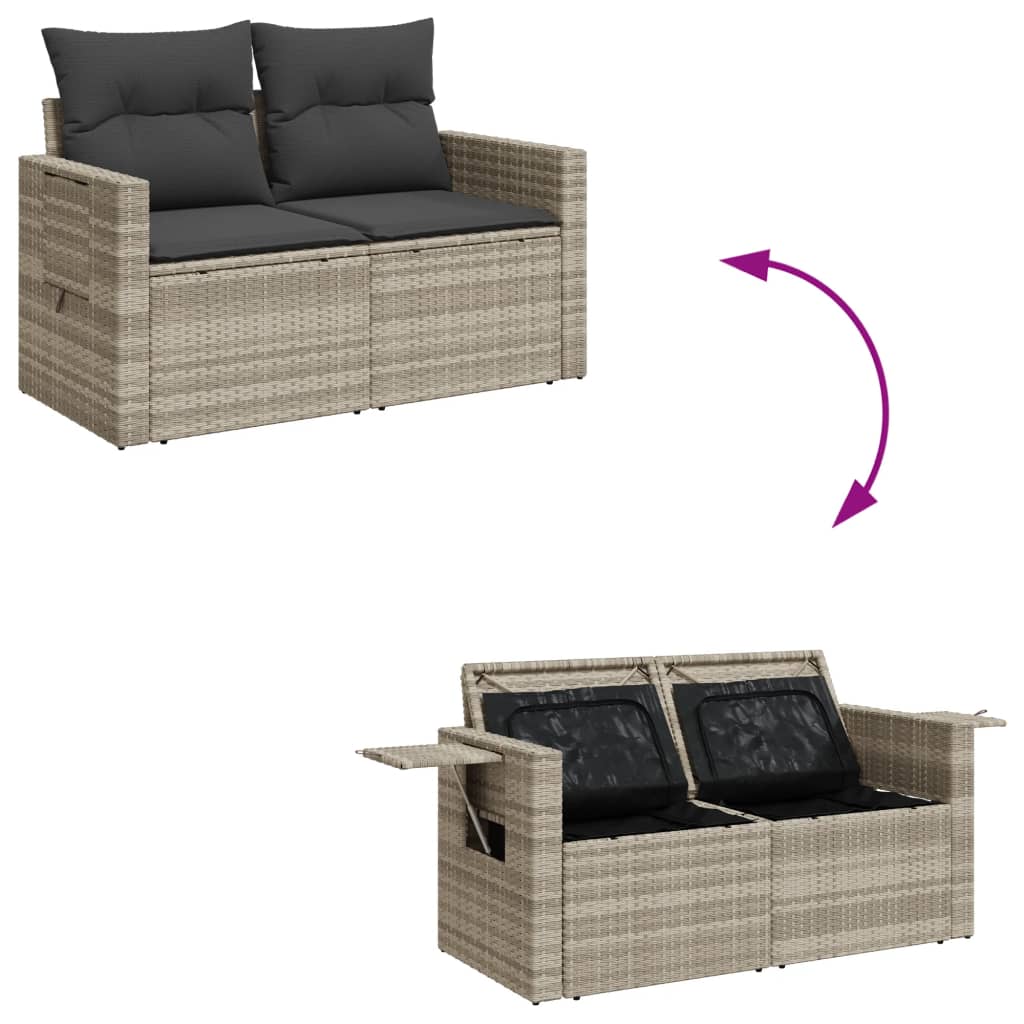 Tuinbank 2-zits met kussens poly rattan lichtgrijs
