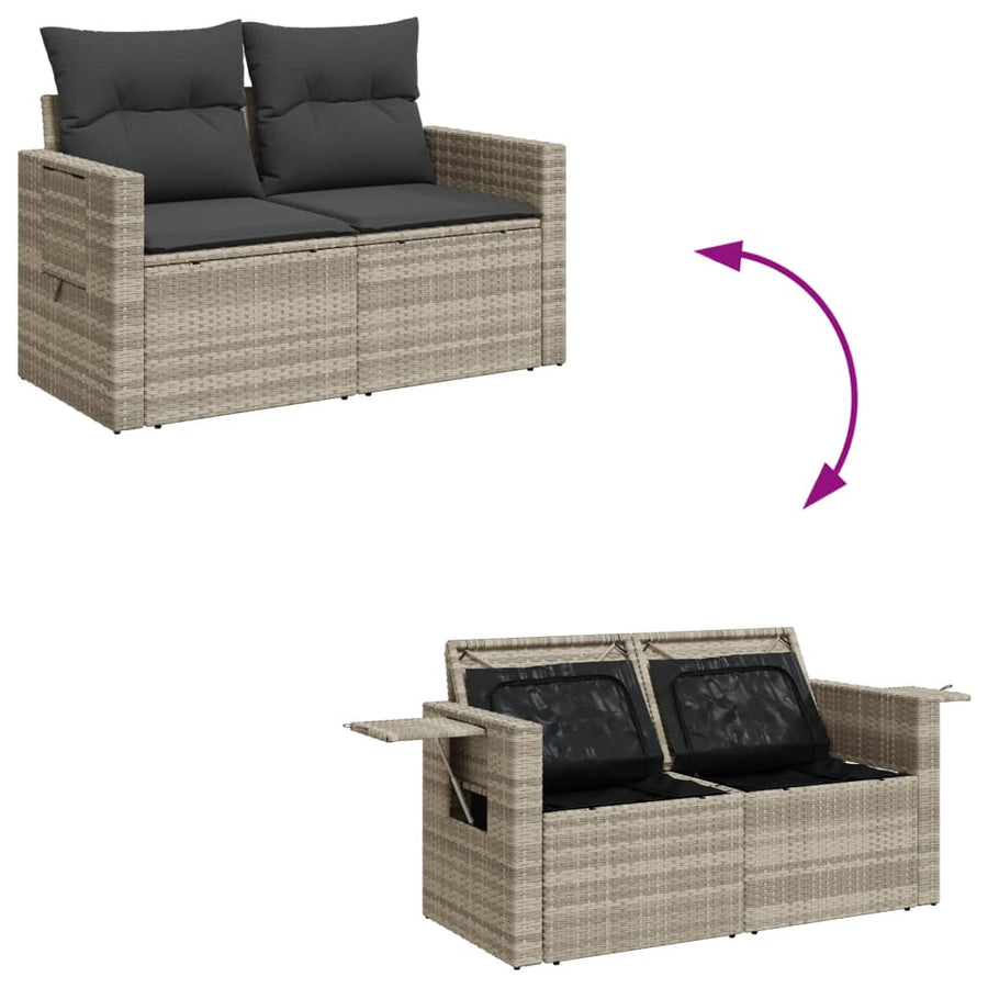 Tuinbank 2-zits met kussens poly rattan lichtgrijs