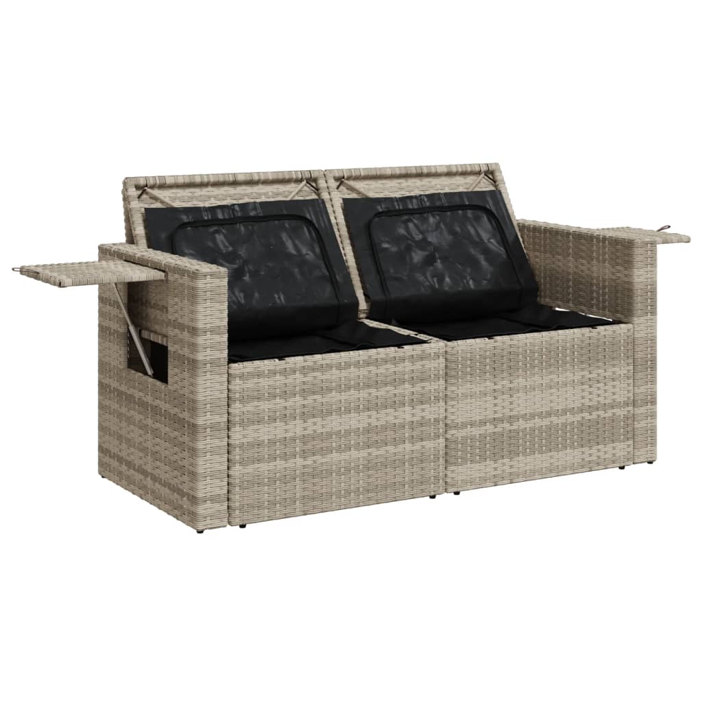 Tuinbank 2-zits met kussens poly rattan lichtgrijs