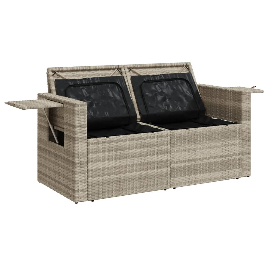 Tuinbank 2-zits met kussens poly rattan lichtgrijs