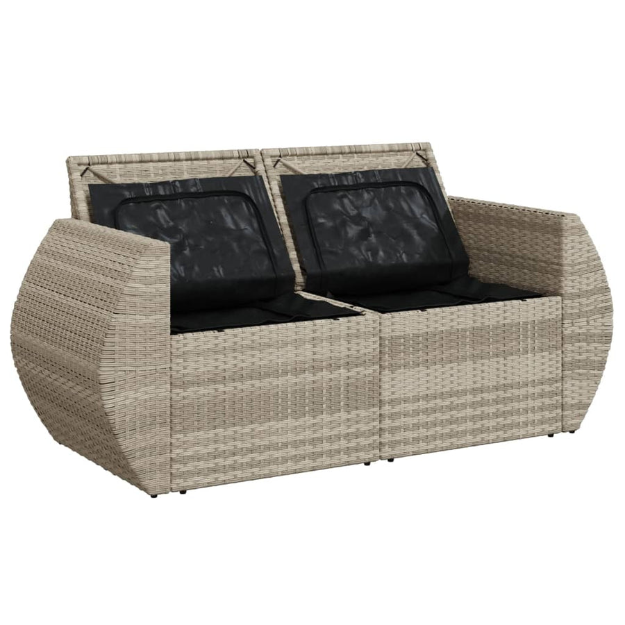 Tuinbank 2-zits met kussens poly rattan lichtgrijs