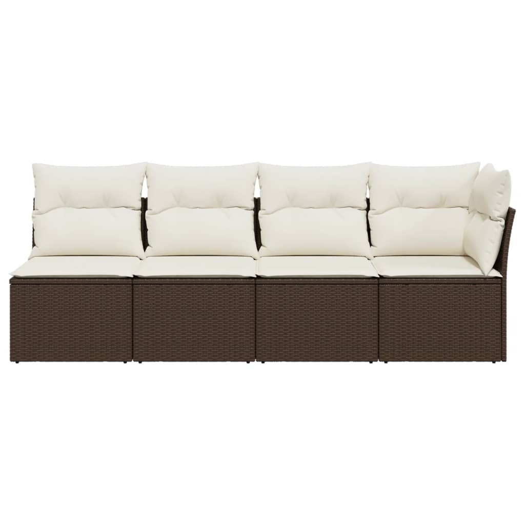 Tuinbank 4-Zits Met Kussens Poly Rattan Bruin