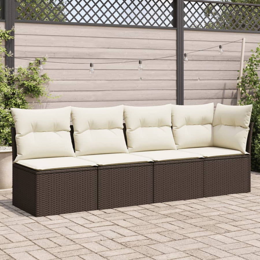 Tuinbank 4-Zits Met Kussens Poly Rattan Bruin