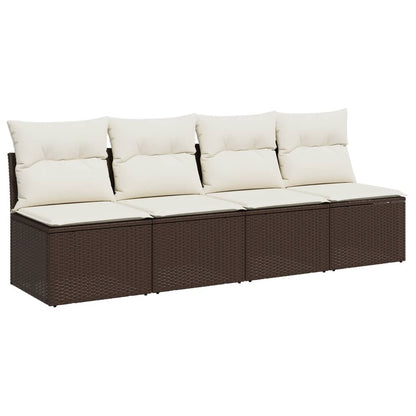 Tuinbank 4-Zits Met Kussens Poly Rattan Bruin