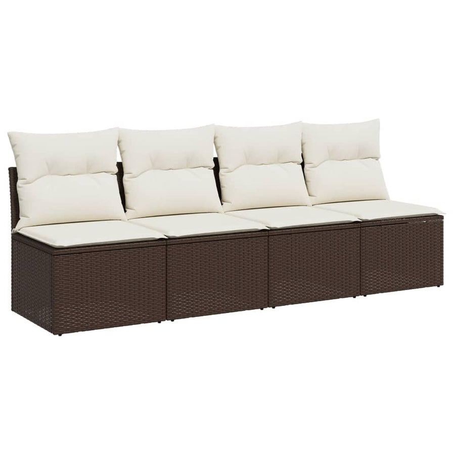 Tuinbank 4-Zits Met Kussens Poly Rattan Bruin