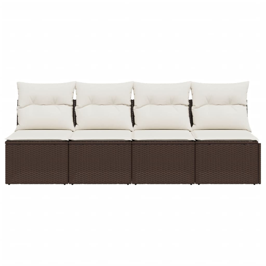 Tuinbank 4-Zits Met Kussens Poly Rattan Bruin