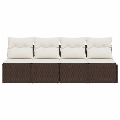 Tuinbank 4-Zits Met Kussens Poly Rattan Bruin