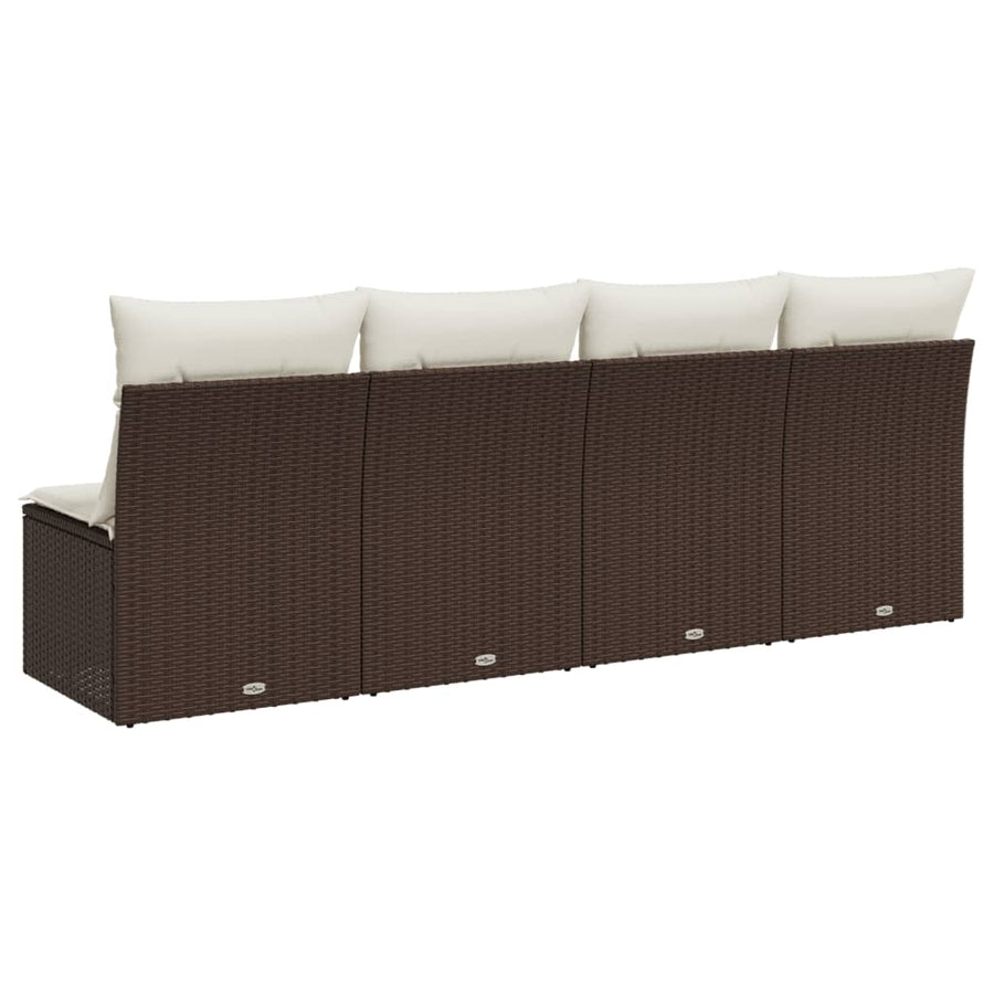 Tuinbank 4-Zits Met Kussens Poly Rattan Bruin
