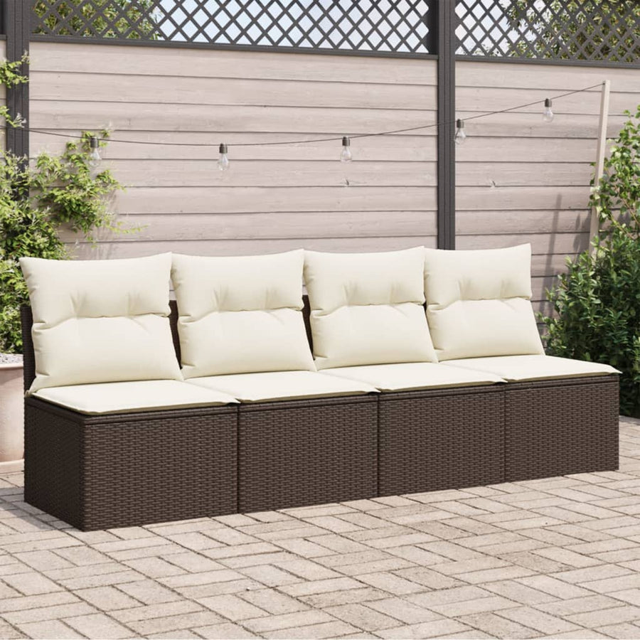 Tuinbank 4-Zits Met Kussens Poly Rattan Bruin