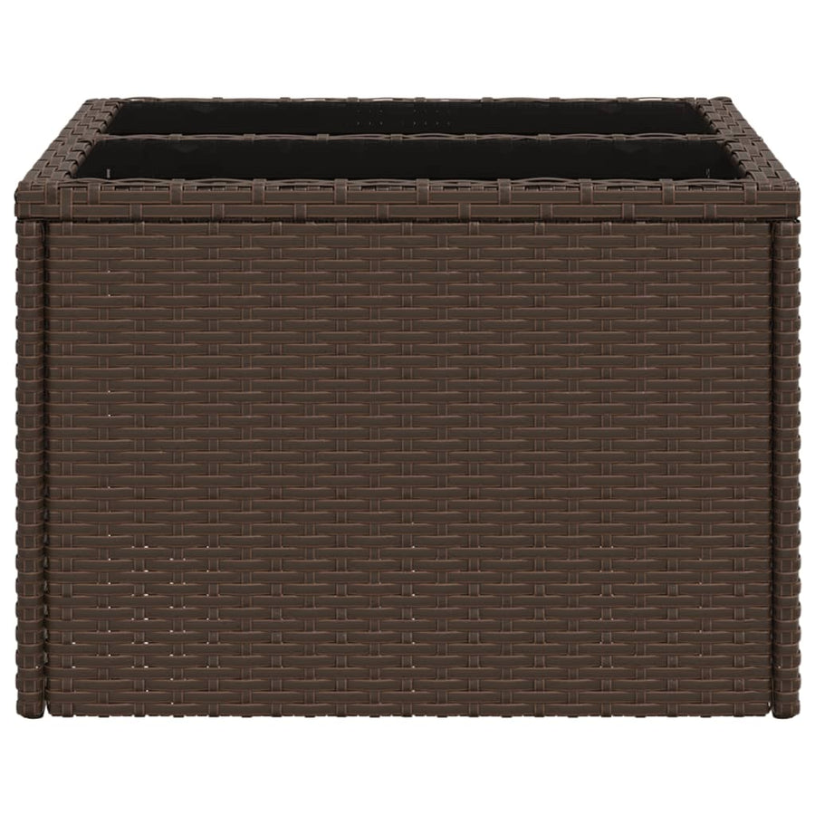 Tuintafel met glazen blad 55x55x37 cm poly rattan bruin