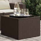 Garden table with glass top 55x55x37 cm poly rattan brown