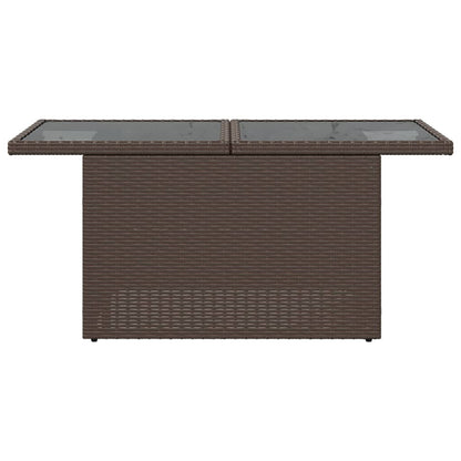Tuintafel met glazen blad 100x55x73 cm poly rattan bruin