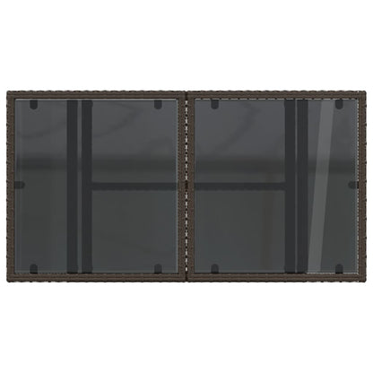 Tuintafel met glazen blad 100x55x73 cm poly rattan bruin