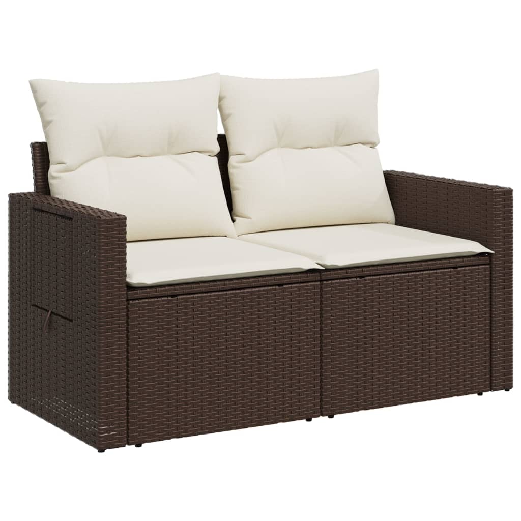 Tuinbank 2-Zits Met Kussens Poly Rattan Bruin