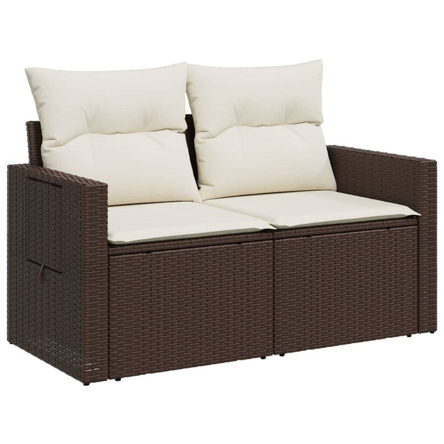 Tuinbank 2-Zits Met Kussens Poly Rattan Bruin