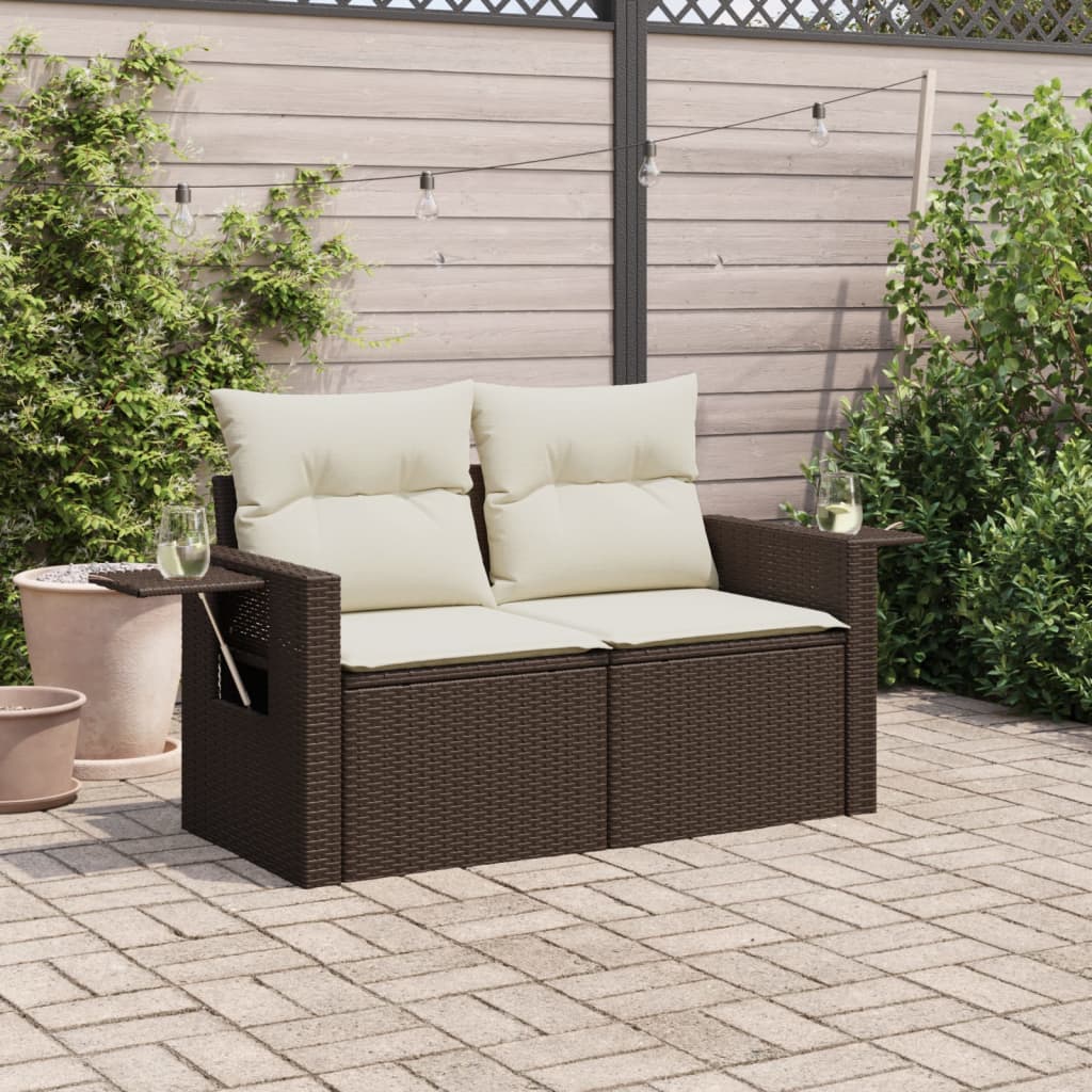 Tuinbank 2-Zits Met Kussens Poly Rattan Bruin