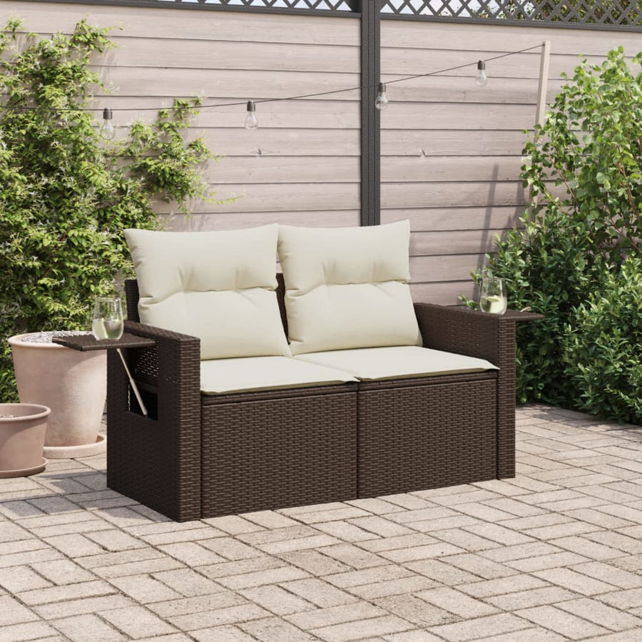 Tuinbank 2-Zits Met Kussens Poly Rattan Bruin