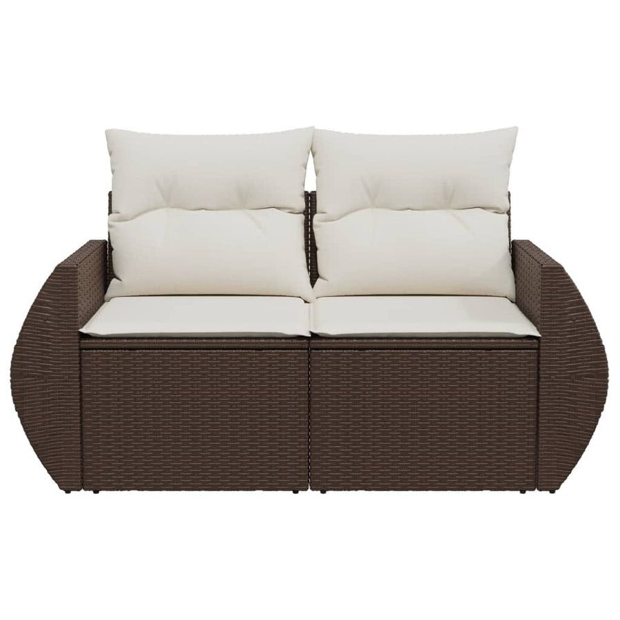 Tuinbank 2-zits met kussens poly rattan bruin