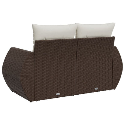 Tuinbank 2-zits met kussens poly rattan bruin